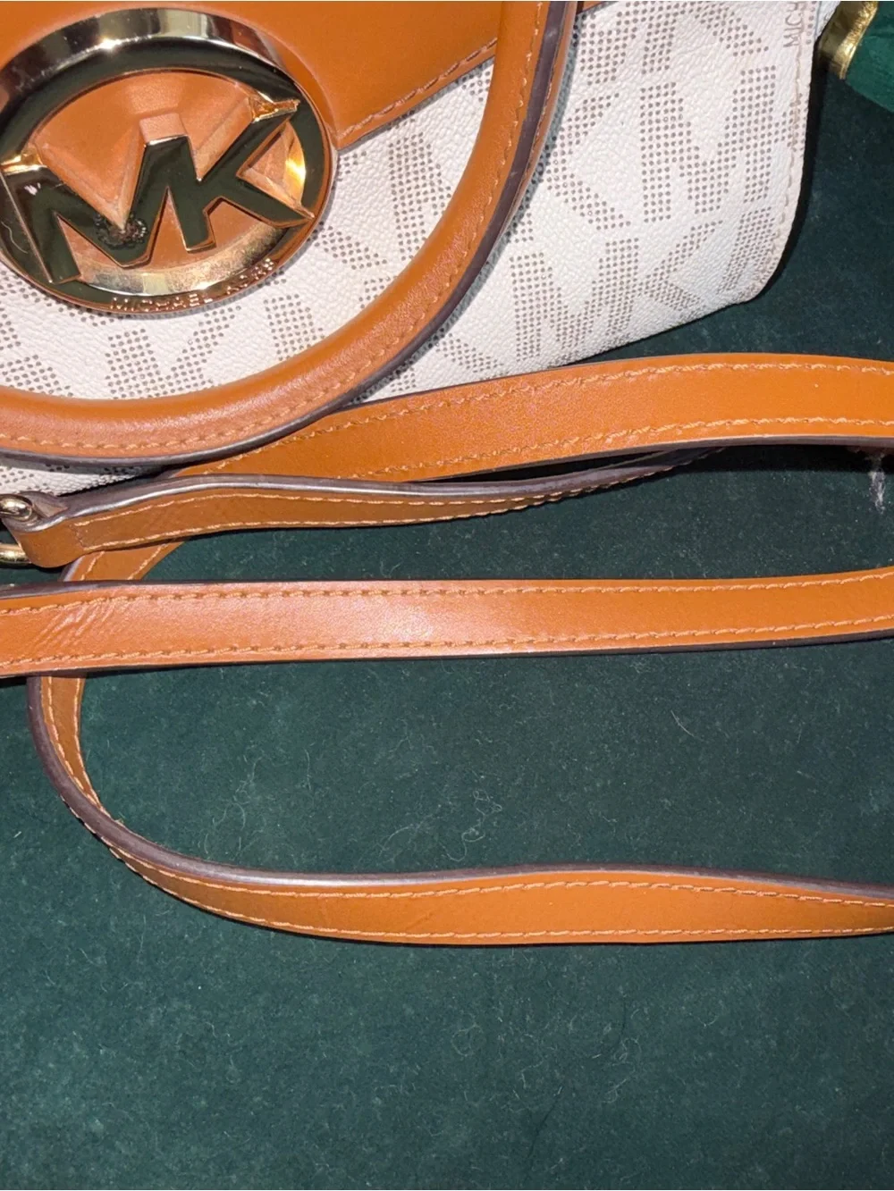 Michael Kors Hudson Satchel & Crossbody in Cream Logo with Brown Leather Trim